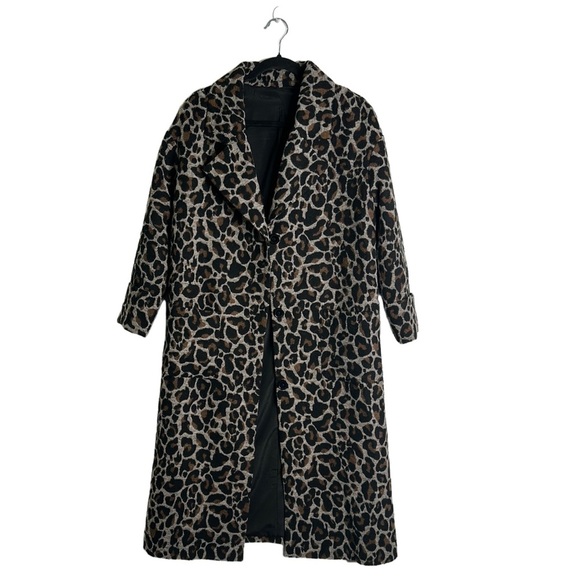 Lover+ friends long leopard print wool blend coat size small medium - Picture 1 of 16